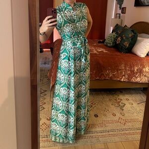 Kasia Green and White Calypso - RARE- Halter Sheath Maxi Dress
